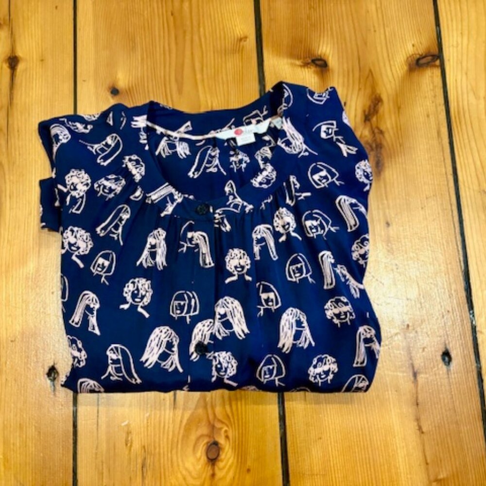 Boden Chit Chat Navy Face Print Long Sleeve Blouse in US 4 UK 8 - Picture 4 of 6